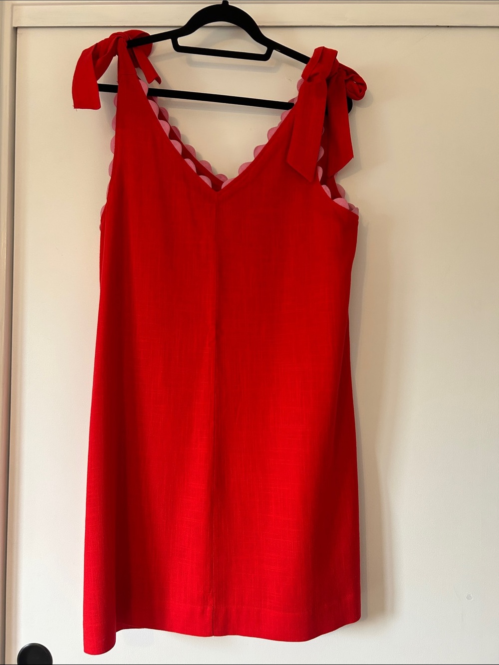 Red pink  Tie-Shoulder V-Neck Women's Dress
